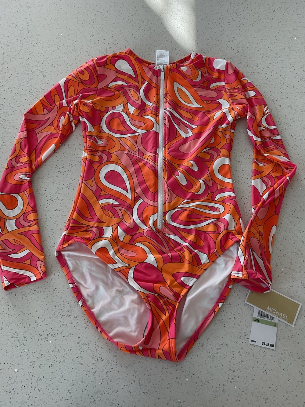 MICHAEL Michael Kors Pink & Orange Retro-Print Long-Sleeve Zip One-Piece